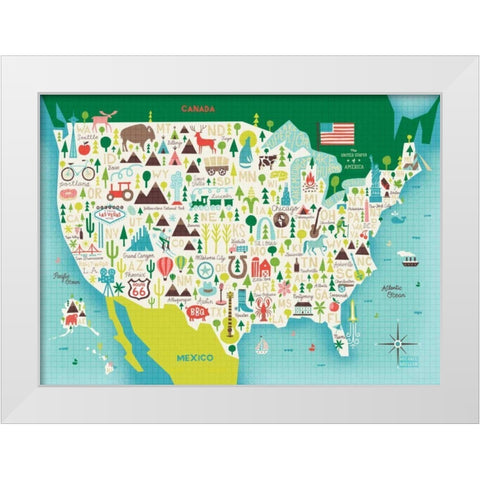Illustrate USA waves White Modern Wood Framed Art Print by Mullan, Michael