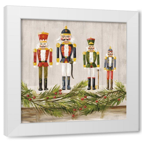 Nutcrackers on a Mantel White Modern Wood Framed Art Print by Vassileva, Silvia