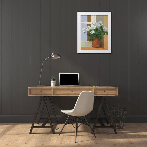 Creancey Geraniums II Light White Modern Wood Framed Art Print by Novak, Shirley