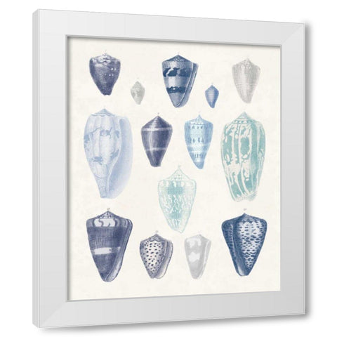 Blue Shell Assortment I White Modern Wood Framed Art Print by Wild Apple Portfolio
