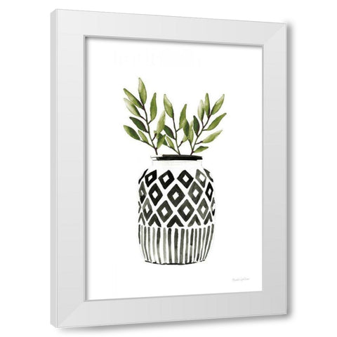 Geometric Vases II Green White Modern Wood Framed Art Print by Charro, Mercedes Lopez