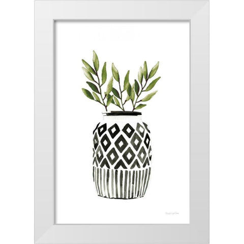 Geometric Vases II Green White Modern Wood Framed Art Print by Charro, Mercedes Lopez