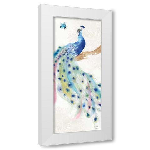 Peacock Glory II White Modern Wood Framed Art Print by June, Dina