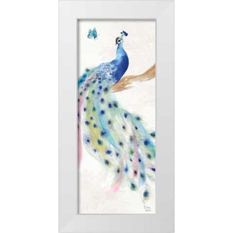 Peacock Glory II White Modern Wood Framed Art Print by June, Dina