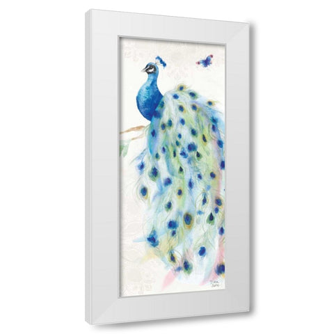 Peacock Glory III White Modern Wood Framed Art Print by June, Dina