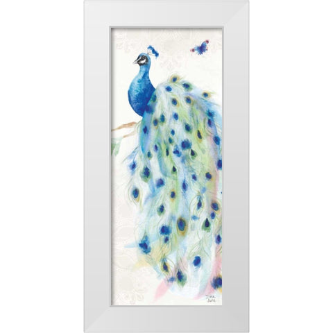Peacock Glory III White Modern Wood Framed Art Print by June, Dina