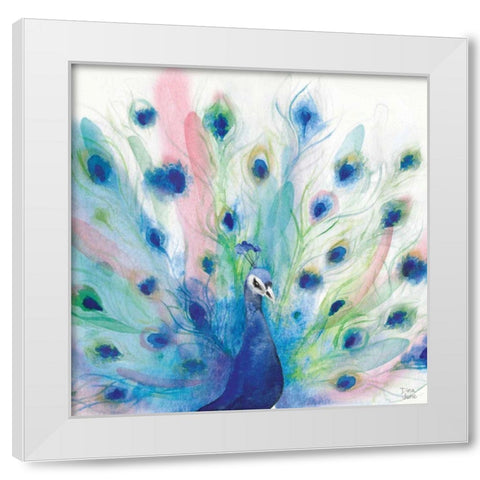 Peacock Glory IV White Modern Wood Framed Art Print by June, Dina