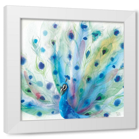 Peacock Glory V White Modern Wood Framed Art Print by June, Dina