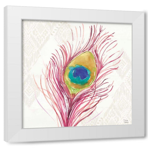 Peacock Glory VI White Modern Wood Framed Art Print by June, Dina