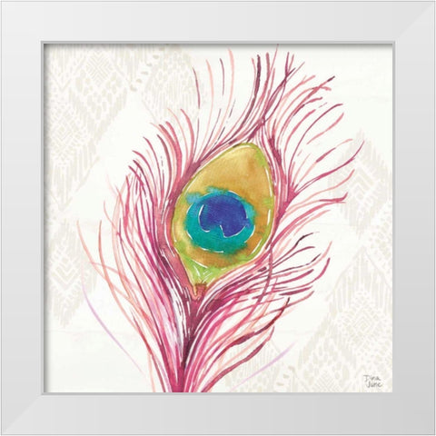 Peacock Glory VI White Modern Wood Framed Art Print by June, Dina