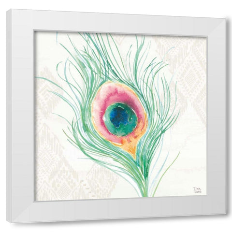 Peacock Glory VII White Modern Wood Framed Art Print by June, Dina