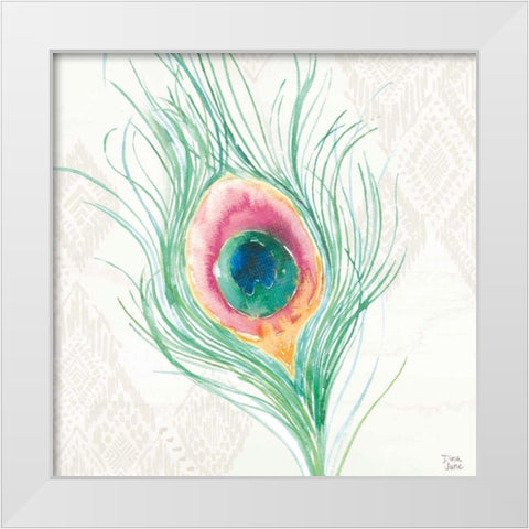 Peacock Glory VII White Modern Wood Framed Art Print by June, Dina