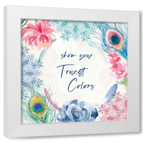 Peacock Glory VIII White Modern Wood Framed Art Print by June, Dina