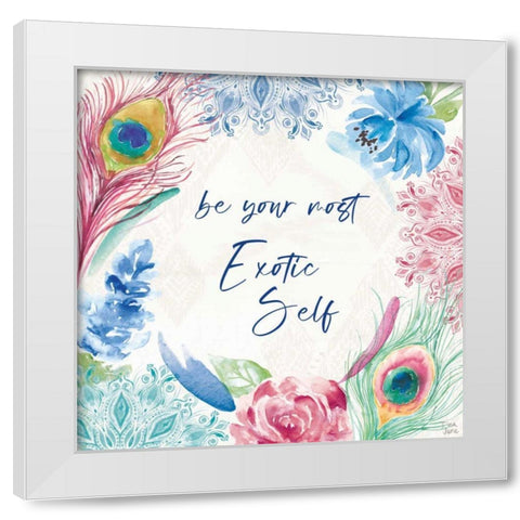 Peacock Glory IX White Modern Wood Framed Art Print by June, Dina