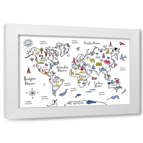 World Map White Modern Wood Framed Art Print by Zaman, Farida
