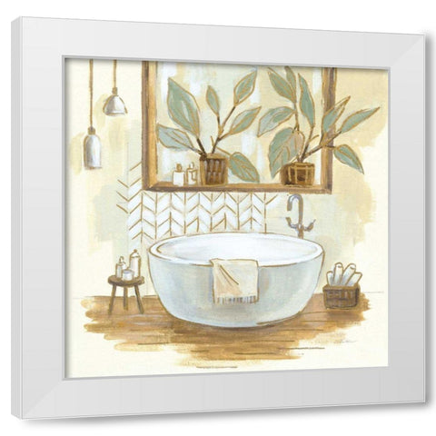 Sage Bathroom I White Modern Wood Framed Art Print by Vassileva, Silvia