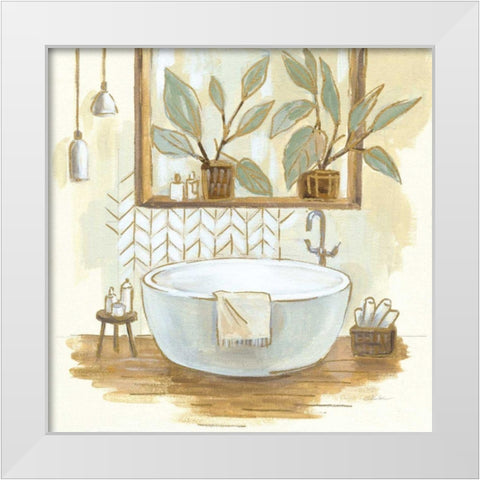 Sage Bathroom I White Modern Wood Framed Art Print by Vassileva, Silvia
