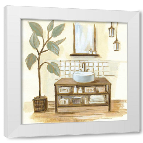 Sage Bathroom II White Modern Wood Framed Art Print by Vassileva, Silvia