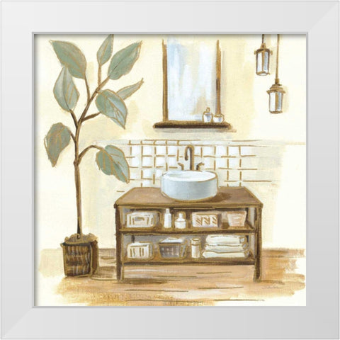 Sage Bathroom II White Modern Wood Framed Art Print by Vassileva, Silvia