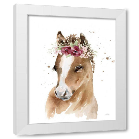 Floral Pony White Modern Wood Framed Art Print by Pete, Katrina