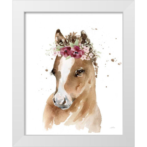 Floral Pony White Modern Wood Framed Art Print by Pete, Katrina