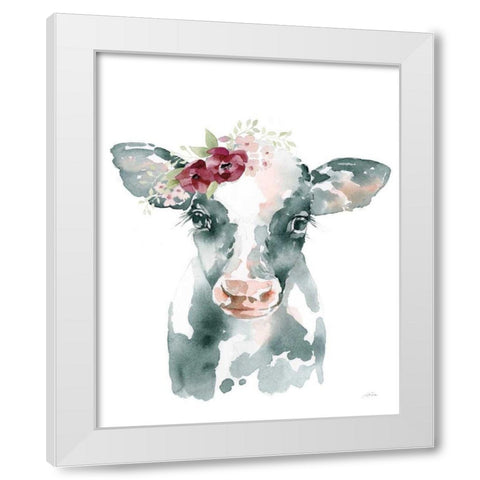 Floral Cow White Modern Wood Framed Art Print by Pete, Katrina