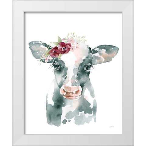 Floral Cow White Modern Wood Framed Art Print by Pete, Katrina