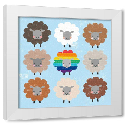 Be Ewe Brown and Rainbow Sheep Sq White Modern Wood Framed Art Print by Hershey, Moira