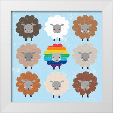 Be Ewe Brown and Rainbow Sheep Sq White Modern Wood Framed Art Print by Hershey, Moira