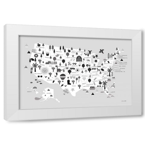 Fun USA Map BW White Modern Wood Framed Art Print by Kelle, Ann