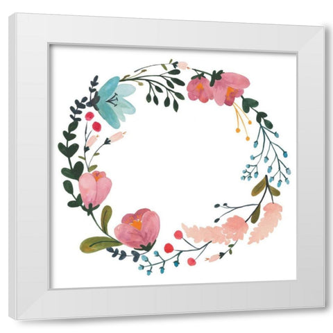 Romantic Floral Wreath II White Modern Wood Framed Art Print by Wild Apple Portfolio