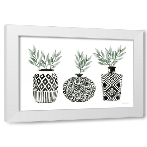 Geometric Vases I Green White Modern Wood Framed Art Print by Charro, Mercedes Lopez