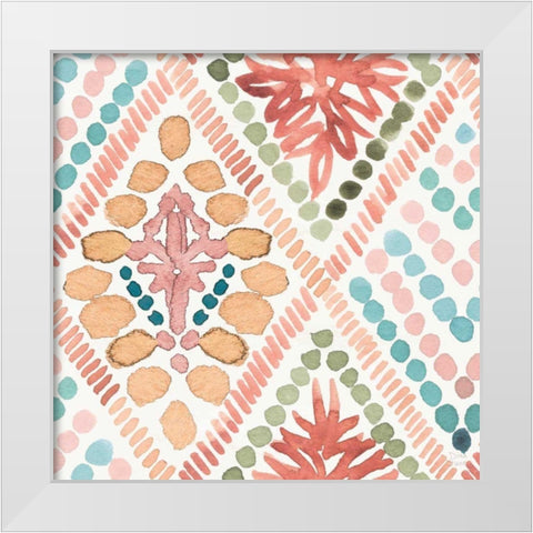 Macrame Meander Pattern V White Modern Wood Framed Art Print by June, Dina
