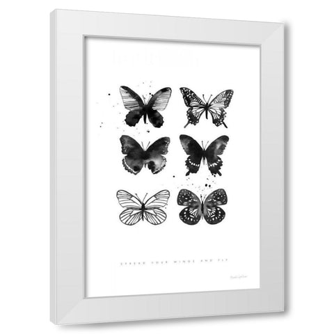 Six Inky Butterflies White Modern Wood Framed Art Print by Charro, Mercedes Lopez