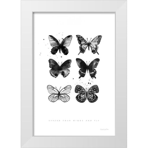 Six Inky Butterflies White Modern Wood Framed Art Print by Charro, Mercedes Lopez