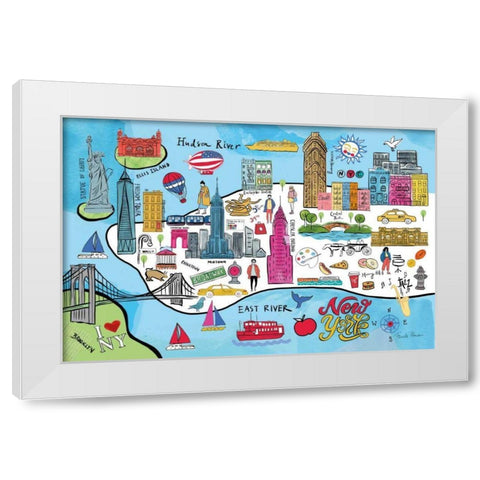 New York Map White Modern Wood Framed Art Print by Zaman, Farida