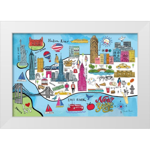 New York Map White Modern Wood Framed Art Print by Zaman, Farida