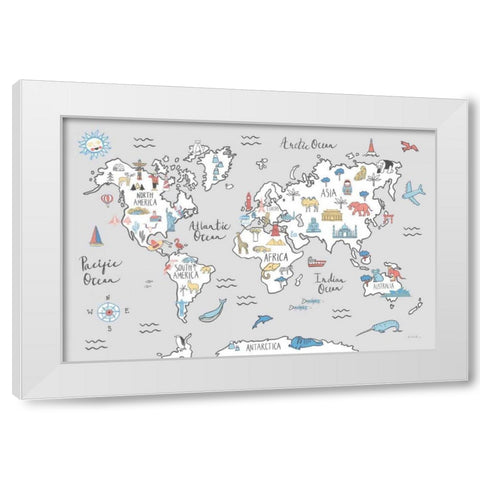 World Map Pastel White Modern Wood Framed Art Print by Zaman, Farida