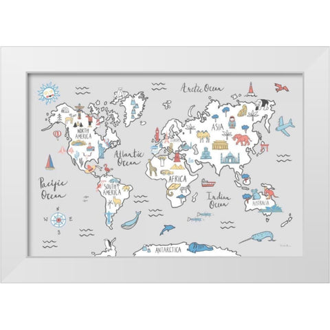 World Map Pastel White Modern Wood Framed Art Print by Zaman, Farida