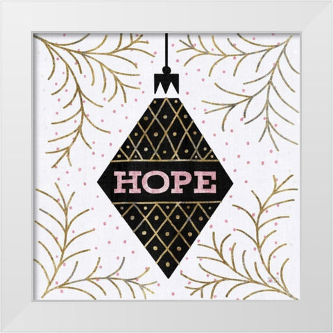 Jolly Holiday Ornaments Hope Metallic White Modern Wood Framed Art Print by Mullan, Michael