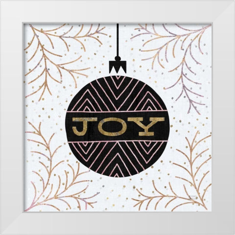 Jolly Holiday Ornaments Joy Metallic White Modern Wood Framed Art Print by Mullan, Michael