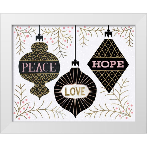 Jolly Holiday Ornaments Peace Love Joy White Modern Wood Framed Art Print by Mullan, Michael