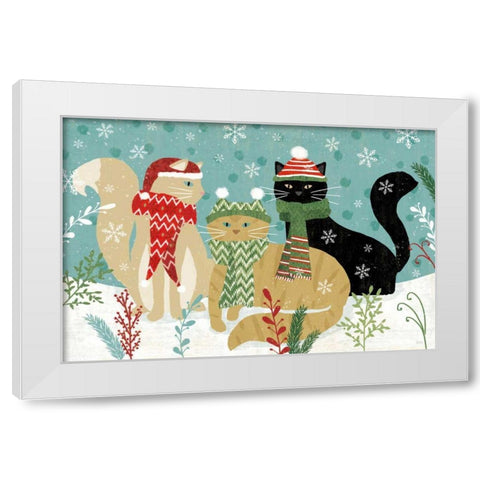 Purrfect Holiday I White Modern Wood Framed Art Print by Charron, Veronique