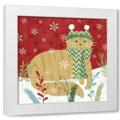 Purrfect Holiday III White Modern Wood Framed Art Print by Charron, Veronique