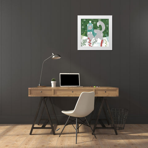 Purrfect Holiday V White Modern Wood Framed Art Print by Charron, Veronique