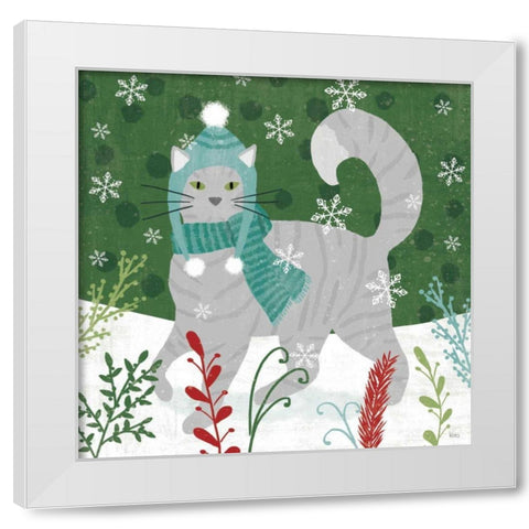 Purrfect Holiday V White Modern Wood Framed Art Print by Charron, Veronique