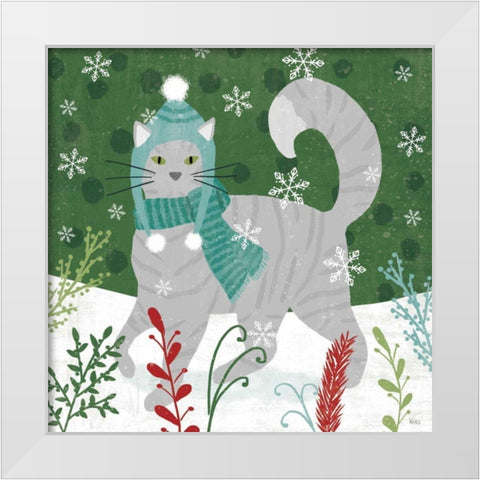 Purrfect Holiday V White Modern Wood Framed Art Print by Charron, Veronique