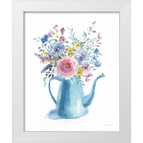 Farmstand Flowers White Modern Wood Framed Art Print by Nai, Danhui
