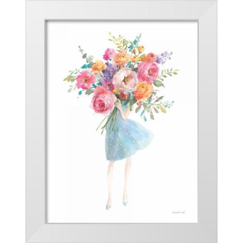 Bursting with Flowers White Modern Wood Framed Art Print by Nai, Danhui