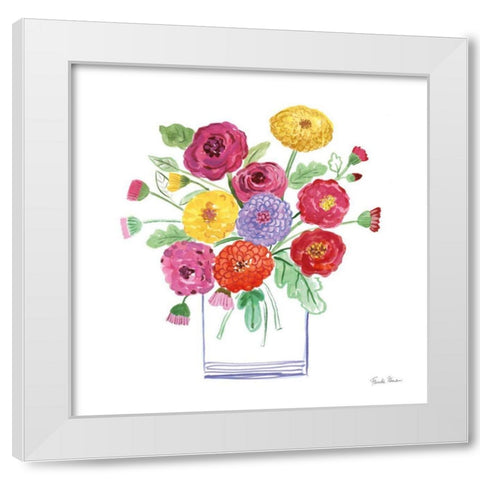 Mums White Modern Wood Framed Art Print by Zaman, Farida